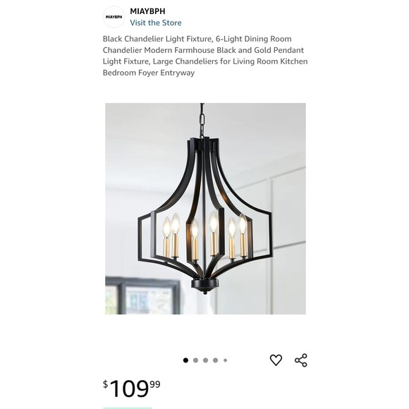 6-Light Black Chandelier Fixture (Inv 1116) - Picture 1 of 4